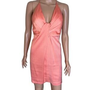 Aidan By Aidan MattoxPlunging Drape-Front Mini Cocktail Dress US SZ 0 tangerine